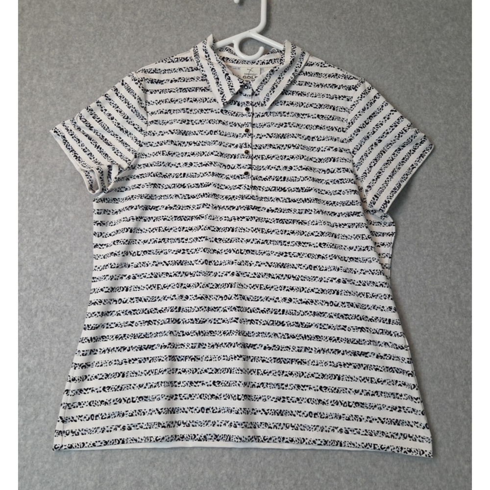 Zenergy Golf By Chico’s White Striped SS Polo Shirt Women's 2 US L Stretch